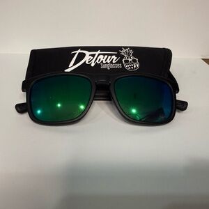 Detour Black Sunglasses with Green Lenses